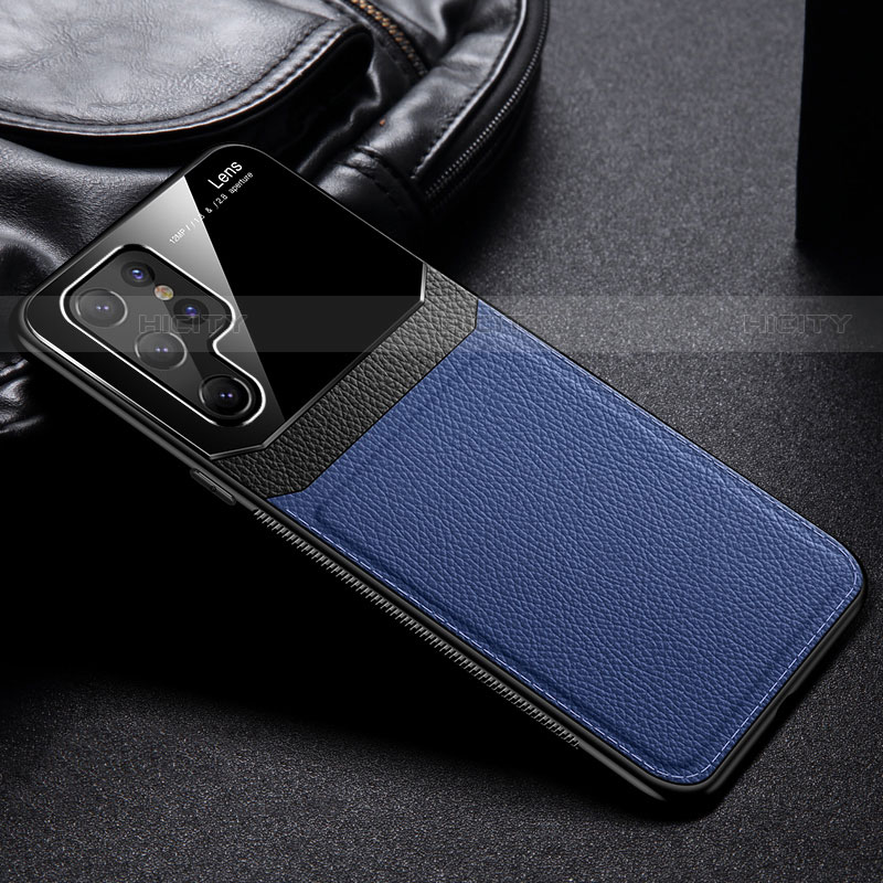 Custodia Silicone Morbida In Pelle Cover con Magnetico per Samsung Galaxy S23 Ultra 5G Blu