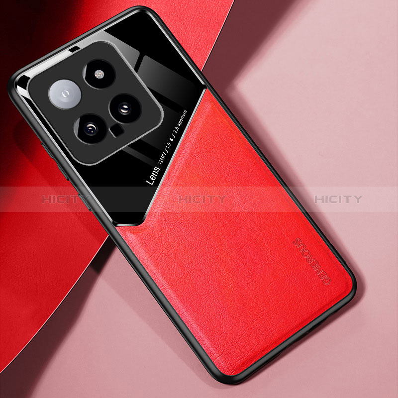 Custodia Silicone Morbida In Pelle Cover con Magnetico per Xiaomi Mi 14 Pro 5G Rosso