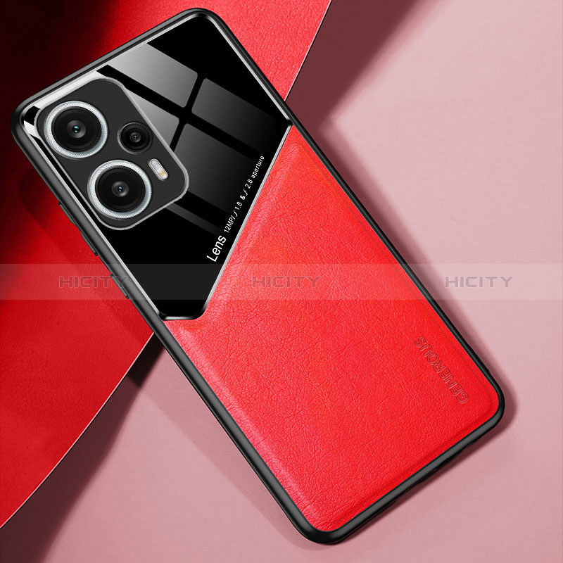 Custodia Silicone Morbida In Pelle Cover con Magnetico per Xiaomi Poco F5 5G Rosso