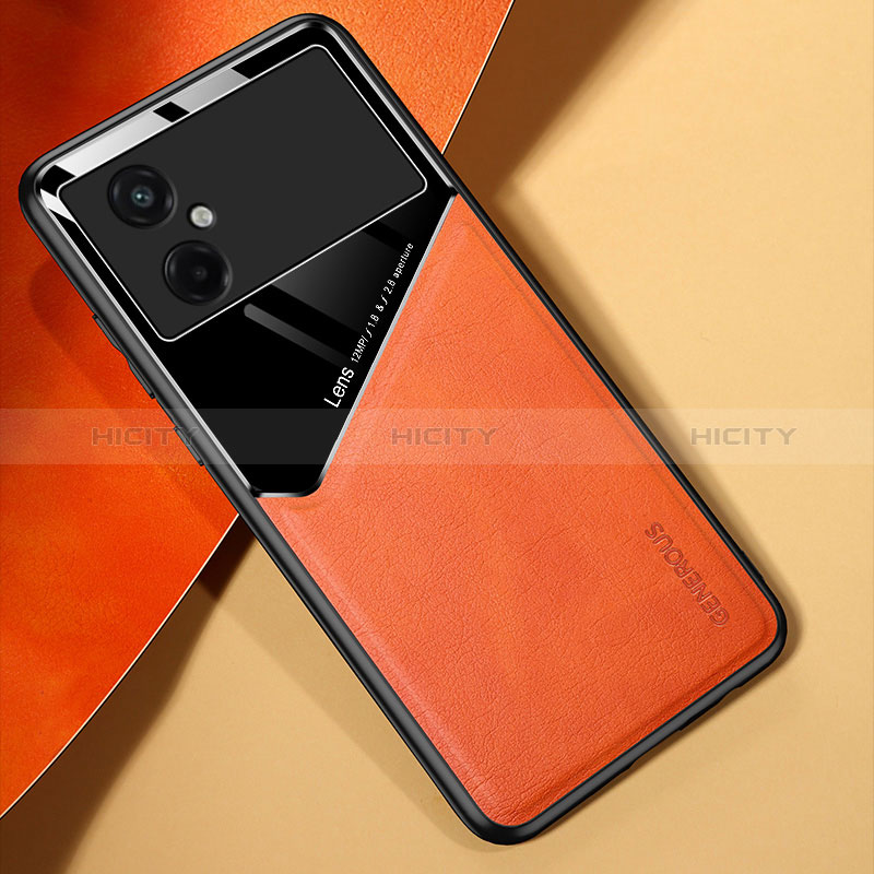 Custodia Silicone Morbida In Pelle Cover con Magnetico per Xiaomi Poco M4 5G Arancione