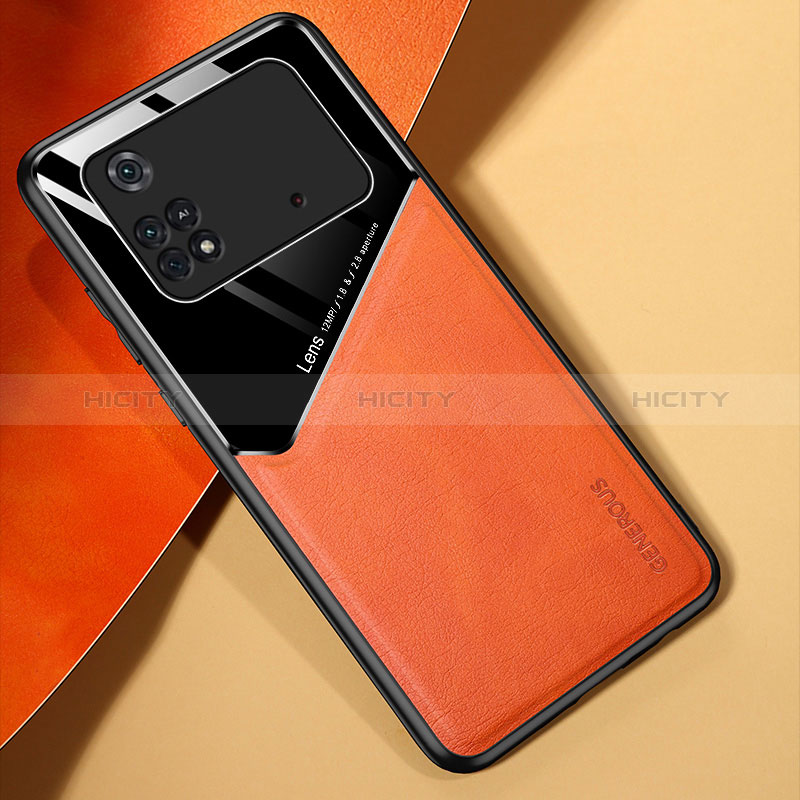 Custodia Silicone Morbida In Pelle Cover con Magnetico per Xiaomi Poco M4 Pro 4G Arancione