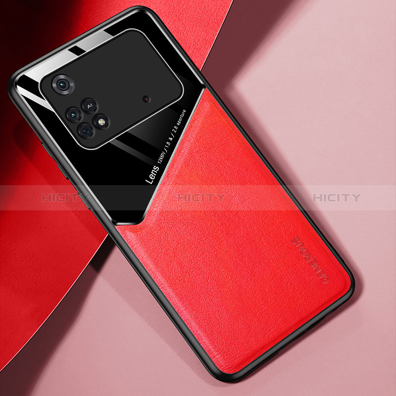 Custodia Silicone Morbida In Pelle Cover con Magnetico per Xiaomi Poco M4 Pro 4G Rosso