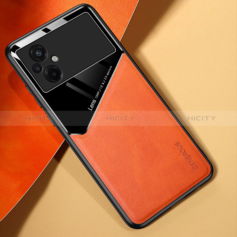 Custodia Silicone Morbida In Pelle Cover con Magnetico per Xiaomi Poco M5 4G Arancione