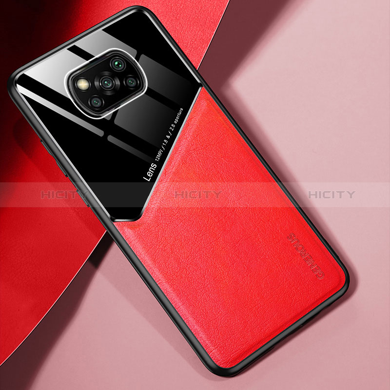 Custodia Silicone Morbida In Pelle Cover con Magnetico per Xiaomi Poco X3 Pro Rosso