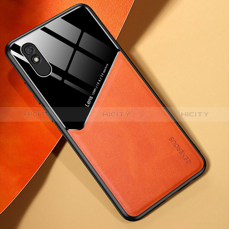 Custodia Silicone Morbida In Pelle Cover con Magnetico per Xiaomi Redmi 9A Arancione