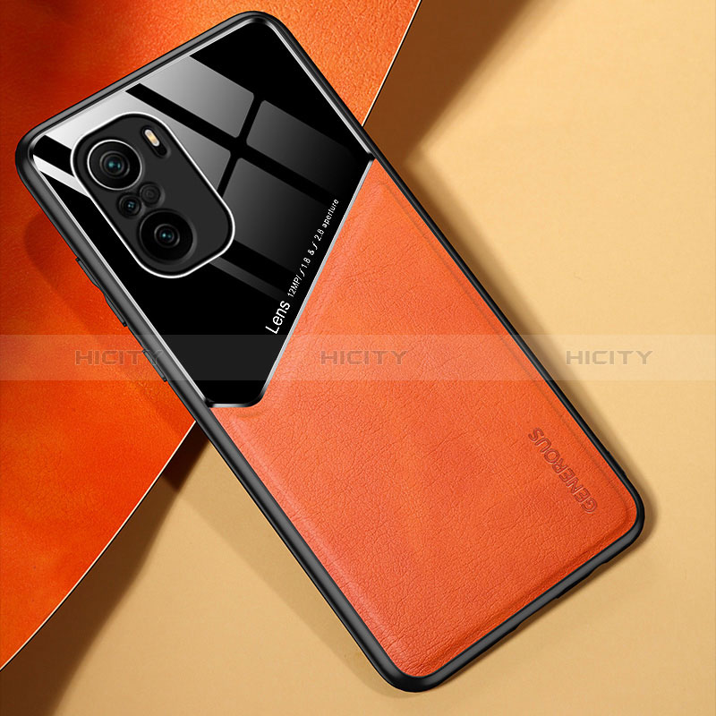 Custodia Silicone Morbida In Pelle Cover con Magnetico per Xiaomi Redmi K40 Pro 5G Arancione