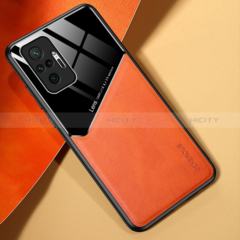 Custodia Silicone Morbida In Pelle Cover con Magnetico per Xiaomi Redmi Note 10 Pro 4G Arancione