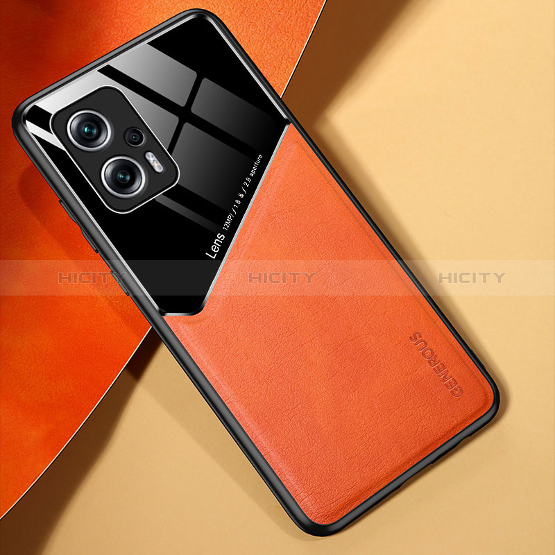 Custodia Silicone Morbida In Pelle Cover con Magnetico per Xiaomi Redmi Note 11T Pro 5G Arancione