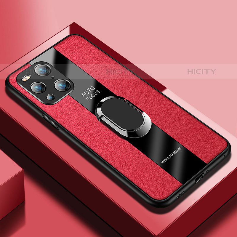 Custodia Silicone Morbida In Pelle Cover con Magnetico S01 per Oppo Find X3 Pro 5G Rosso