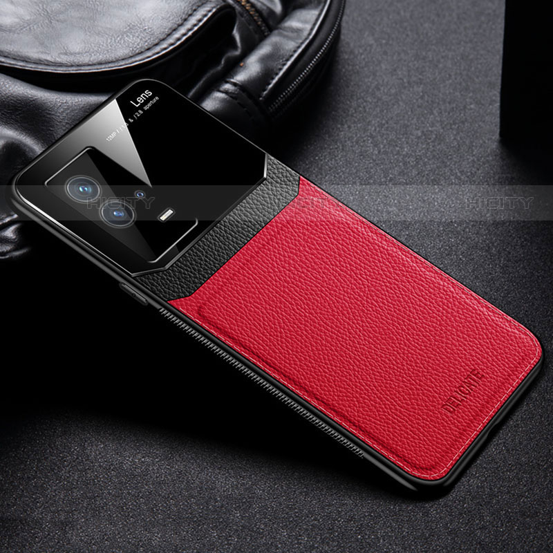 Custodia Silicone Morbida In Pelle Cover con Magnetico S01 per Vivo iQOO 8 Pro 5G Rosso