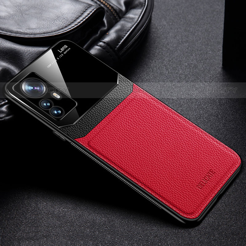 Custodia Silicone Morbida In Pelle Cover con Magnetico S01 per Xiaomi Mi 12 Pro 5G Rosso