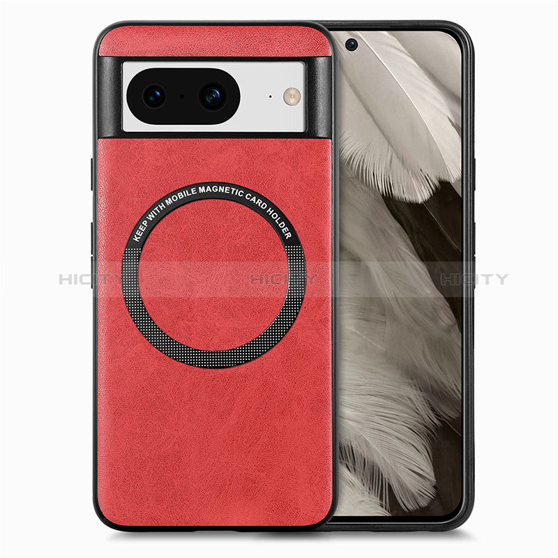 Custodia Silicone Morbida In Pelle Cover con Magnetico S01D per Google Pixel 8 5G Rosso