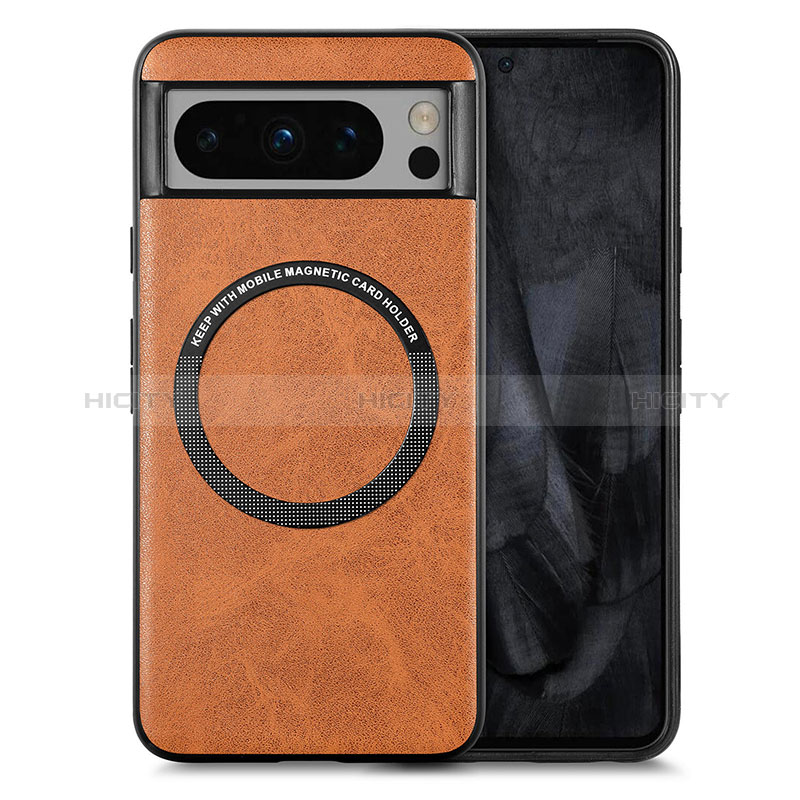 Custodia Silicone Morbida In Pelle Cover con Magnetico S01D per Google Pixel 8 Pro 5G Marrone