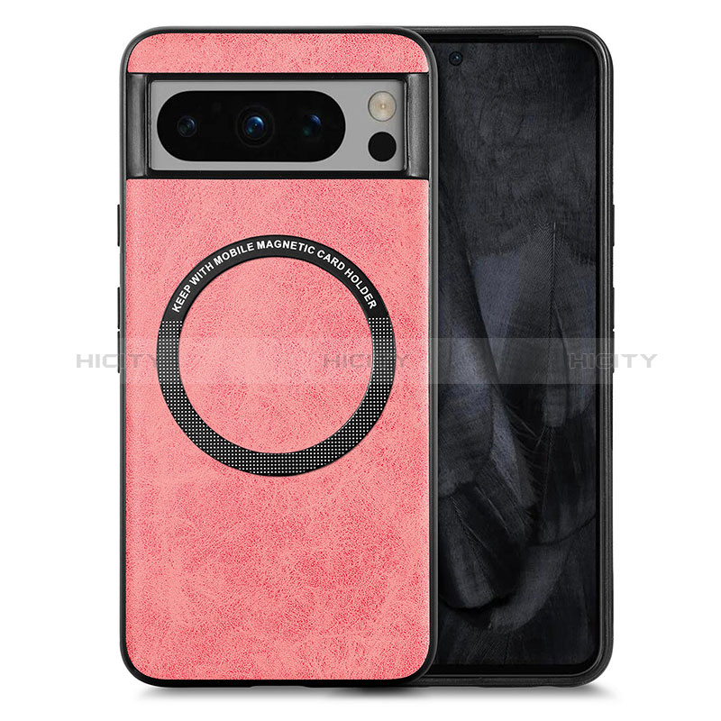 Custodia Silicone Morbida In Pelle Cover con Magnetico S01D per Google Pixel 8 Pro 5G Rosa