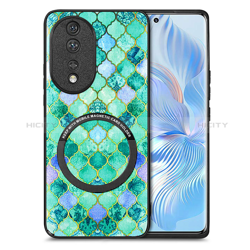 Custodia Silicone Morbida In Pelle Cover con Magnetico S01D per Huawei Honor 80 5G Verde