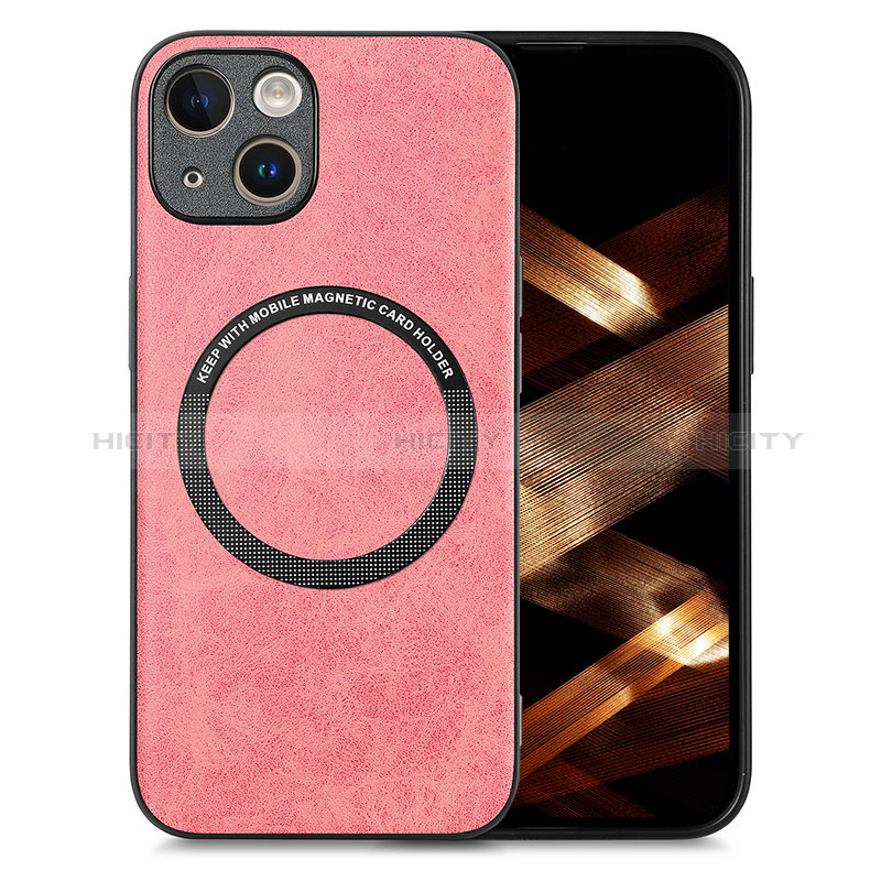 Custodia Silicone Morbida In Pelle Cover con Magnetico S02D per Apple iPhone 13 Rosa