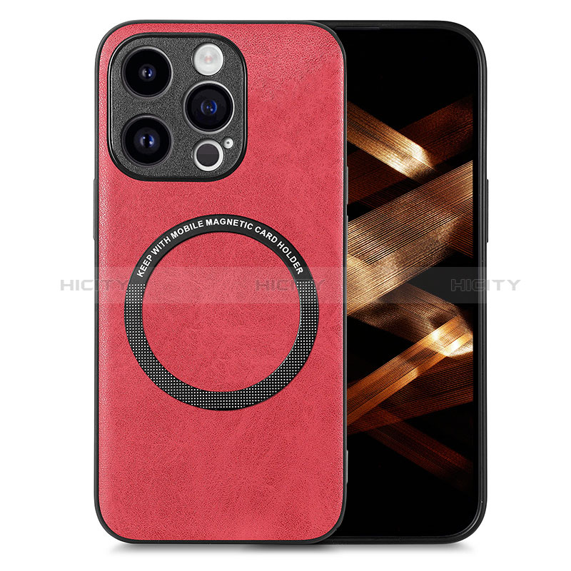 Custodia Silicone Morbida In Pelle Cover con Magnetico S02D per Apple iPhone 16 Pro Rosso