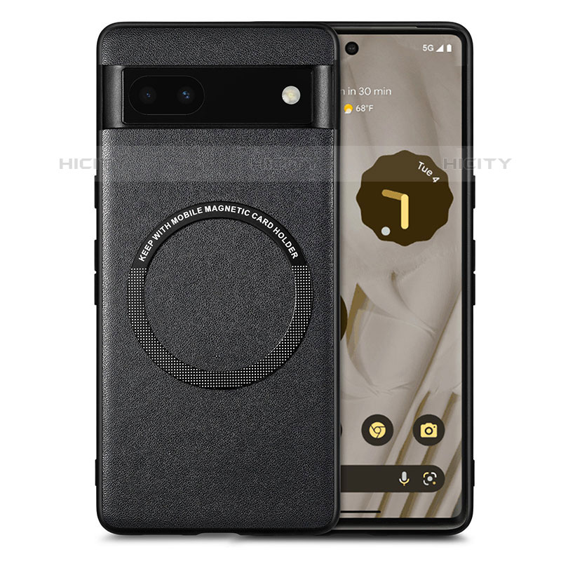 Custodia Silicone Morbida In Pelle Cover con Magnetico S02D per Google Pixel 6a 5G Nero