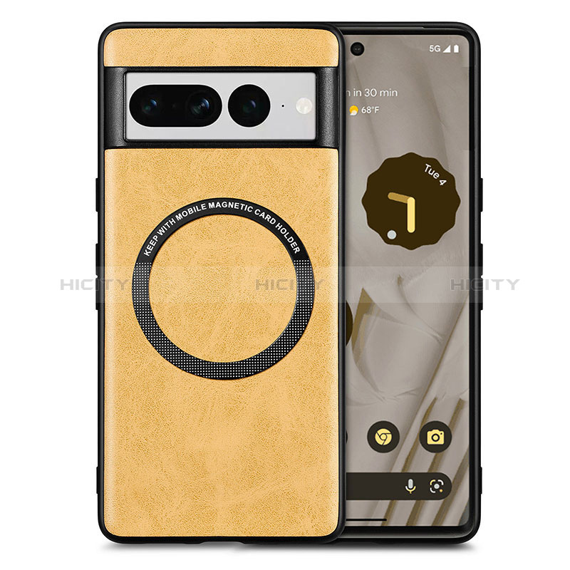 Custodia Silicone Morbida In Pelle Cover con Magnetico S02D per Google Pixel 7 Pro 5G Giallo