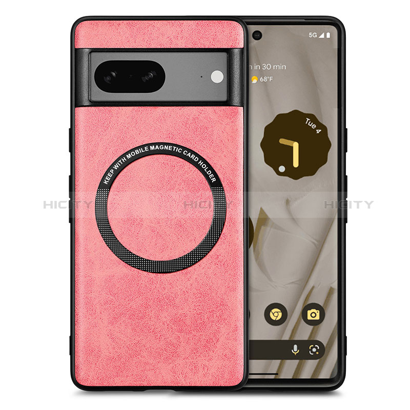 Custodia Silicone Morbida In Pelle Cover con Magnetico S02D per Google Pixel 7a 5G Rosa