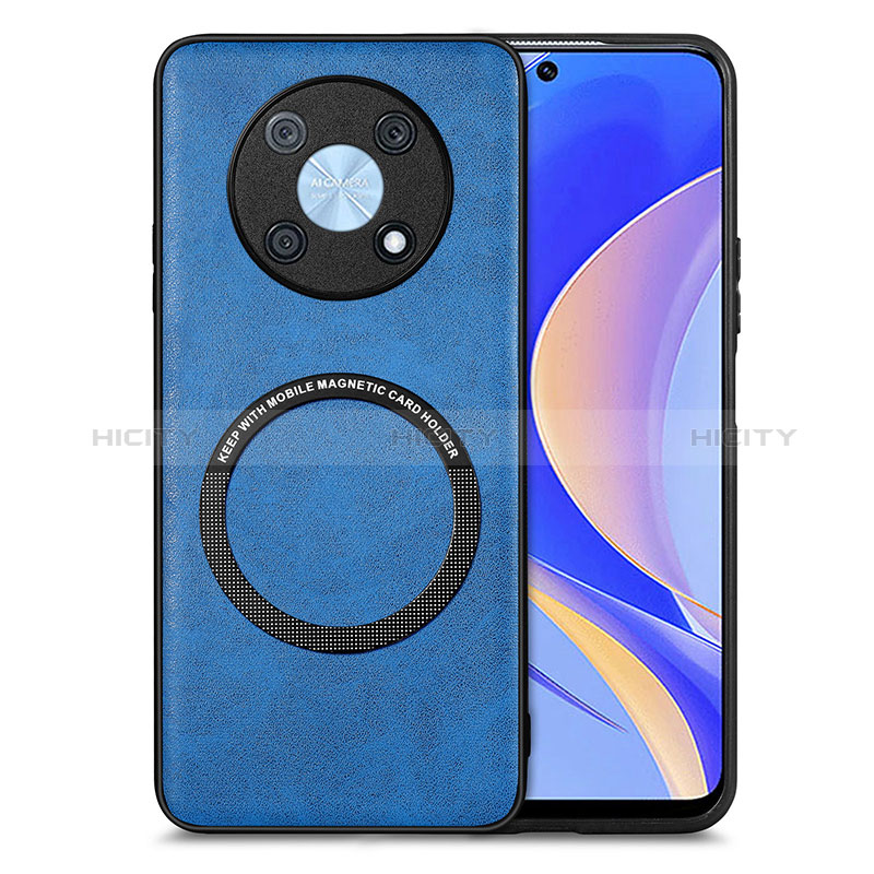 Custodia Silicone Morbida In Pelle Cover con Magnetico S02D per Huawei Enjoy 50 Pro Blu