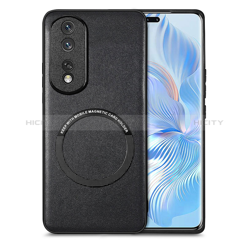 Custodia Silicone Morbida In Pelle Cover con Magnetico S02D per Huawei Honor 80 Pro 5G Nero