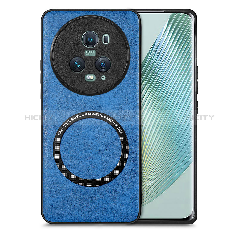 Custodia Silicone Morbida In Pelle Cover con Magnetico S02D per Huawei Honor Magic5 Pro 5G Blu