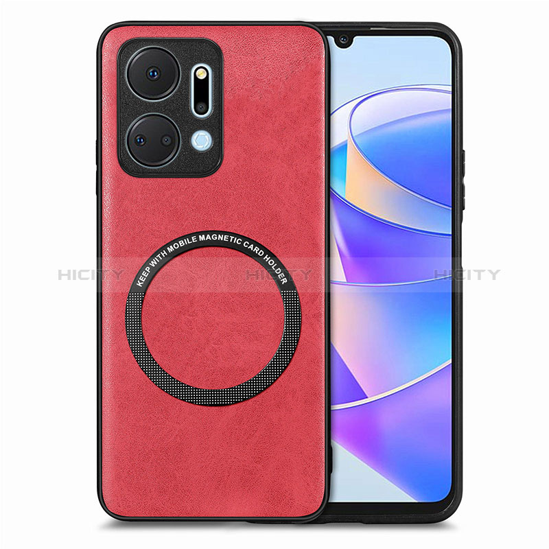 Custodia Silicone Morbida In Pelle Cover con Magnetico S02D per Huawei Honor X7a Rosso