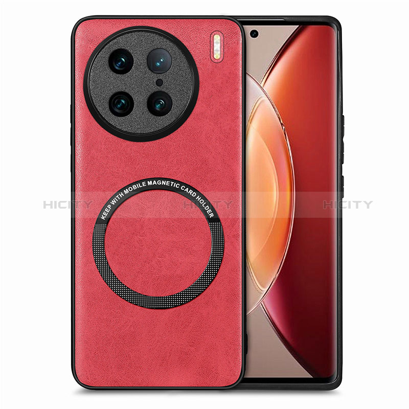 Custodia Silicone Morbida In Pelle Cover con Magnetico S02D per Vivo X90 Pro 5G Rosso