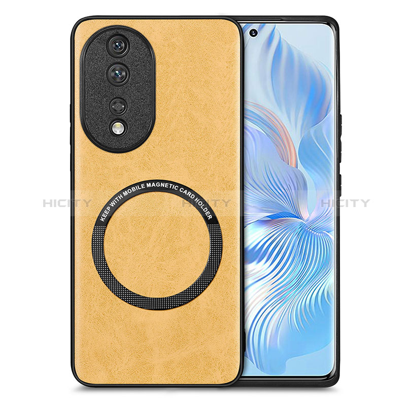 Custodia Silicone Morbida In Pelle Cover con Magnetico S03D per Huawei Honor 80 5G Giallo