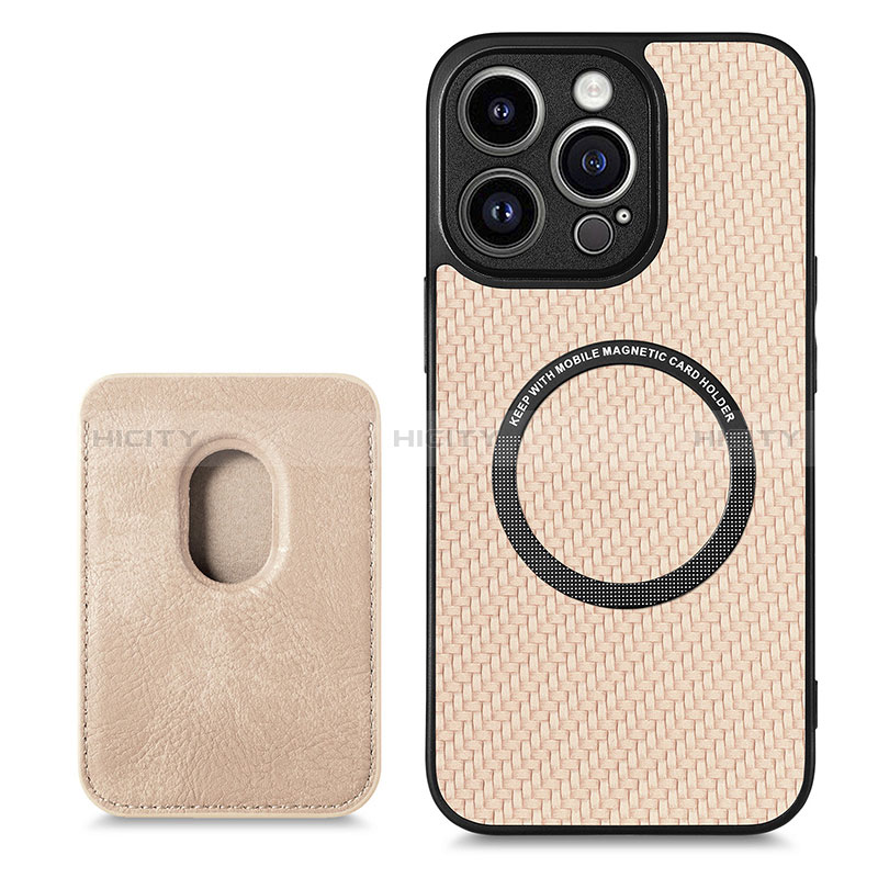 Custodia Silicone Morbida In Pelle Cover con Magnetico S08D per Apple iPhone 16 Pro Max Oro