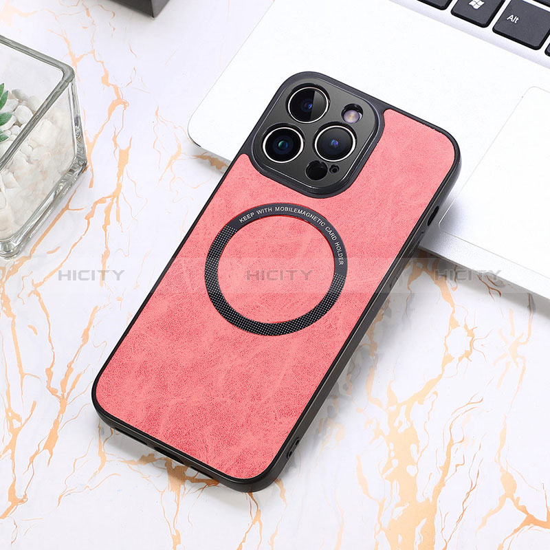 Custodia Silicone Morbida In Pelle Cover con Magnetico S11D per Apple iPhone 13 Pro Max Rosa