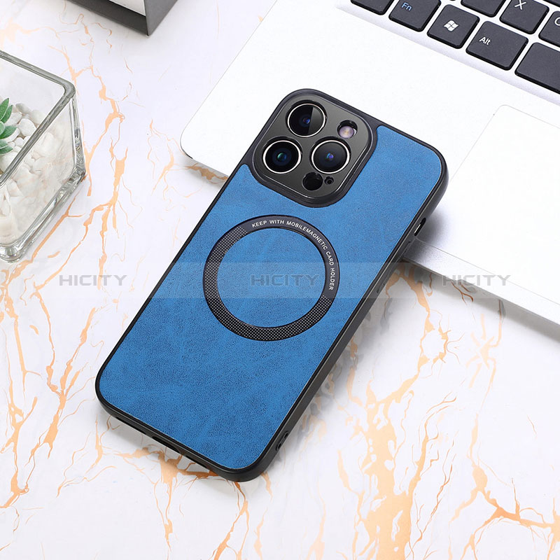 Custodia Silicone Morbida In Pelle Cover con Magnetico S11D per Apple iPhone 14 Pro Blu