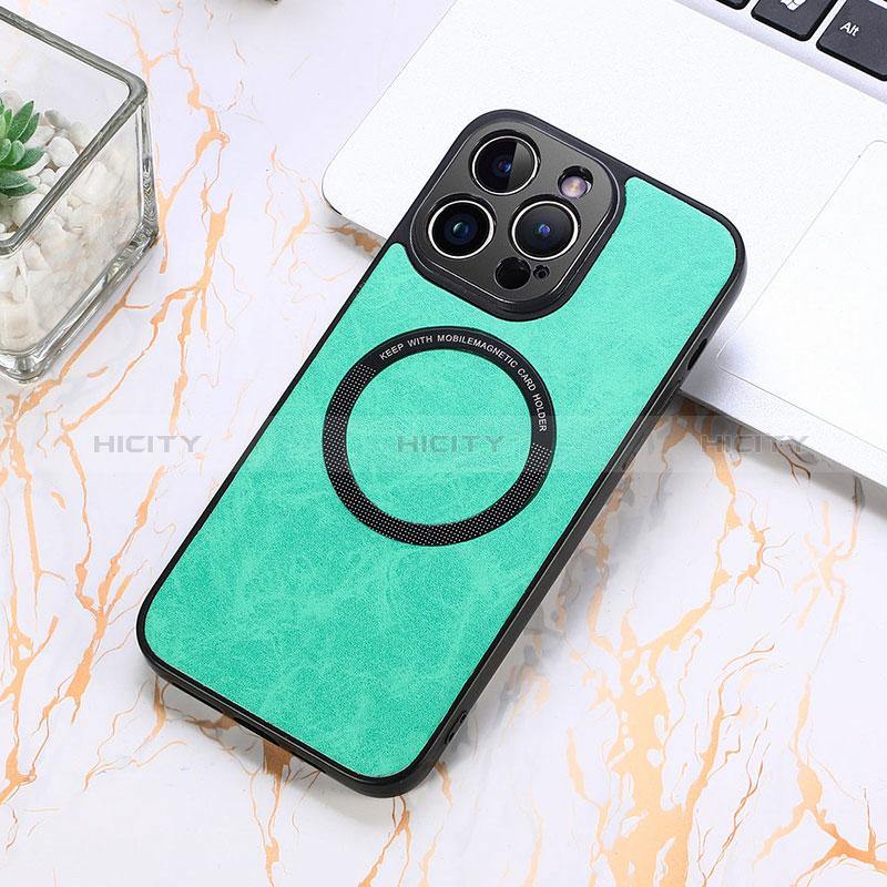 Custodia Silicone Morbida In Pelle Cover con Magnetico S11D per Apple iPhone 14 Pro Verde