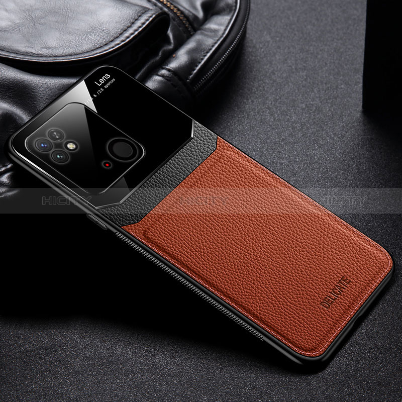 Custodia Silicone Morbida In Pelle Cover FL1 per Xiaomi Redmi 10 India Marrone