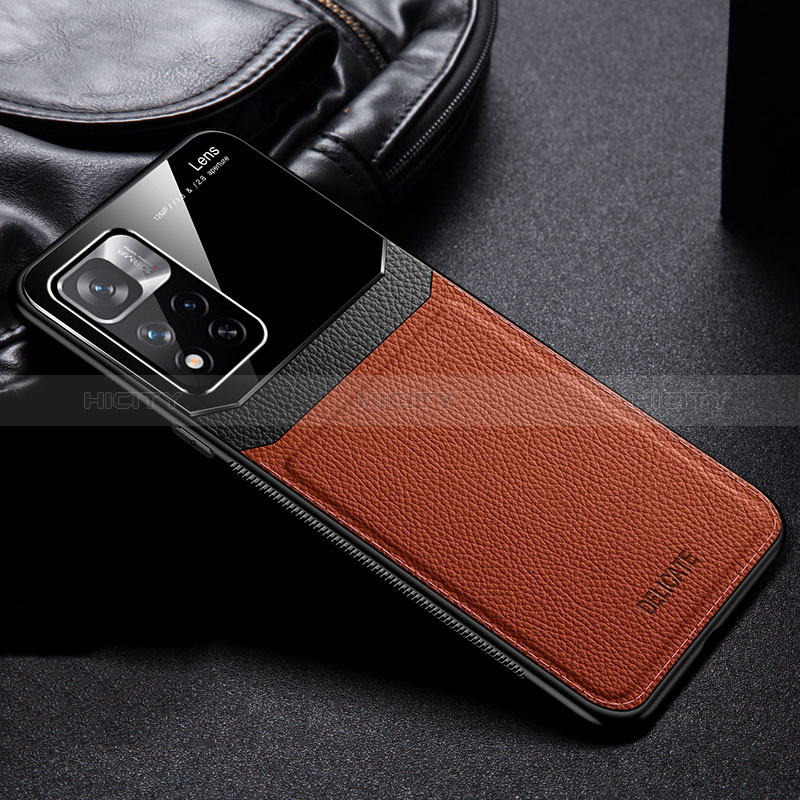 Custodia Silicone Morbida In Pelle Cover FL1 per Xiaomi Redmi Note 11S 5G Marrone