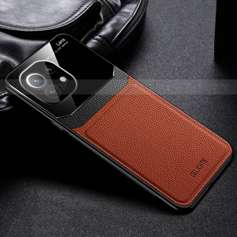 Custodia Silicone Morbida In Pelle Cover H04 per Xiaomi Mi 11 5G Marrone