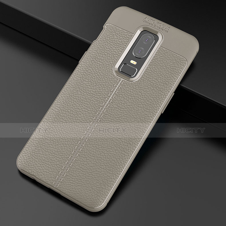 Custodia Silicone Morbida In Pelle Cover per OnePlus 6 Grigio