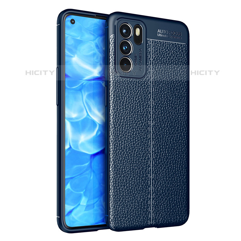 Custodia Silicone Morbida In Pelle Cover per Oppo Reno6 5G Blu