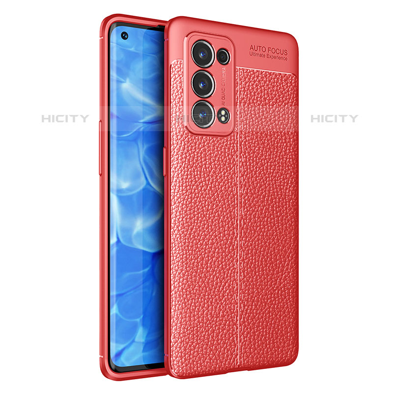 Custodia Silicone Morbida In Pelle Cover per Oppo Reno6 Pro 5G Rosso