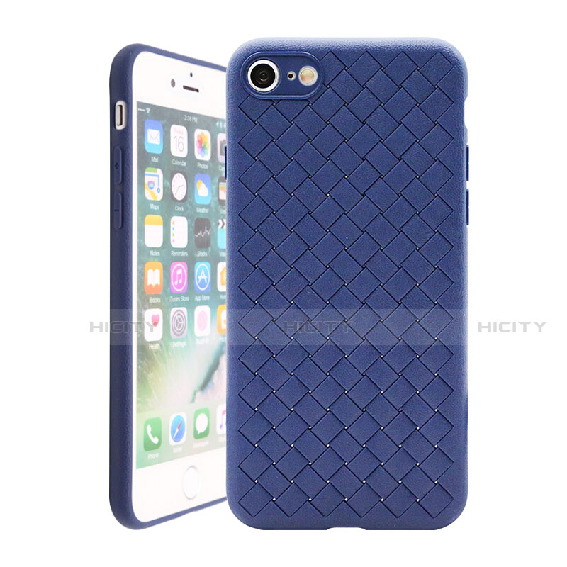 Custodia Silicone Morbida In Pelle Cover S01 per Apple iPhone 7 Blu