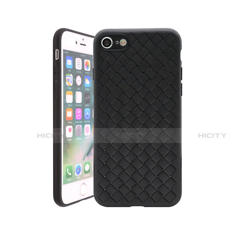 Custodia Silicone Morbida In Pelle Cover S01 per Apple iPhone 7 Nero