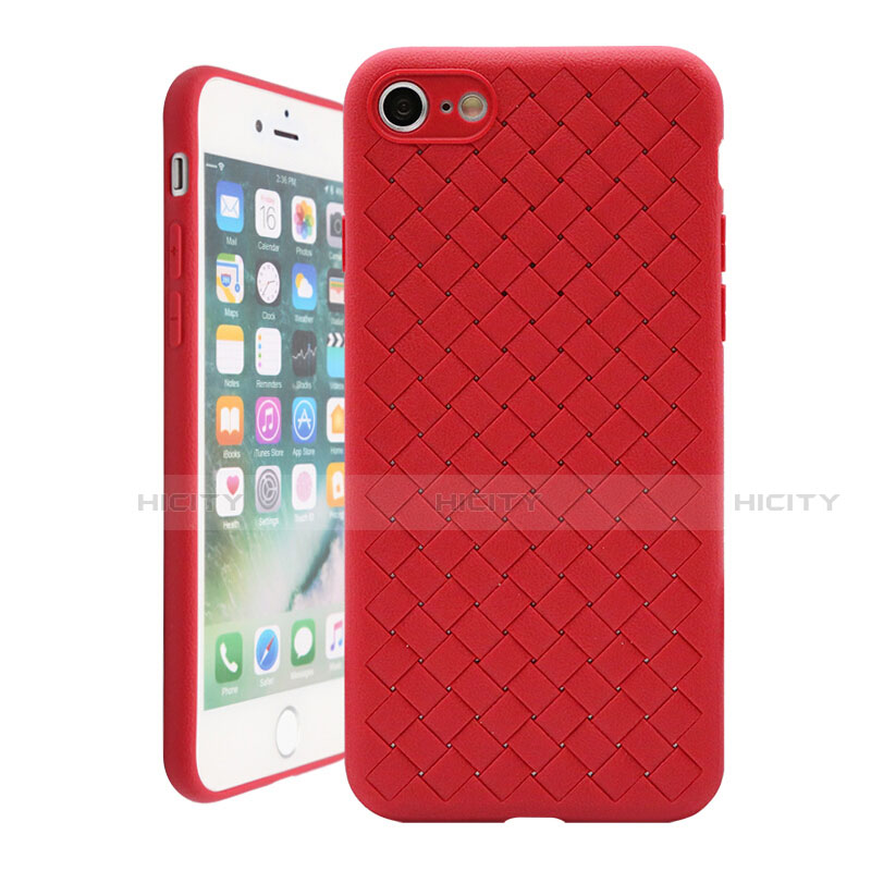 Custodia Silicone Morbida In Pelle Cover S01 per Apple iPhone 8 Rosso