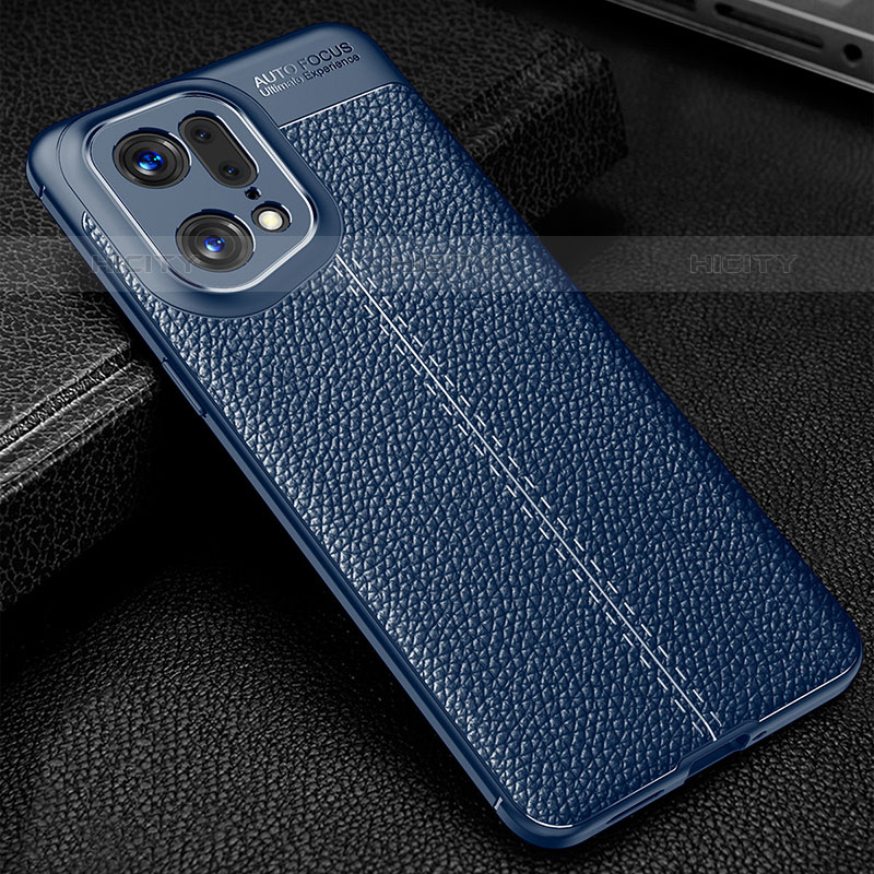 Custodia Silicone Morbida In Pelle Cover S01 per Oppo Find X5 Pro 5G Blu