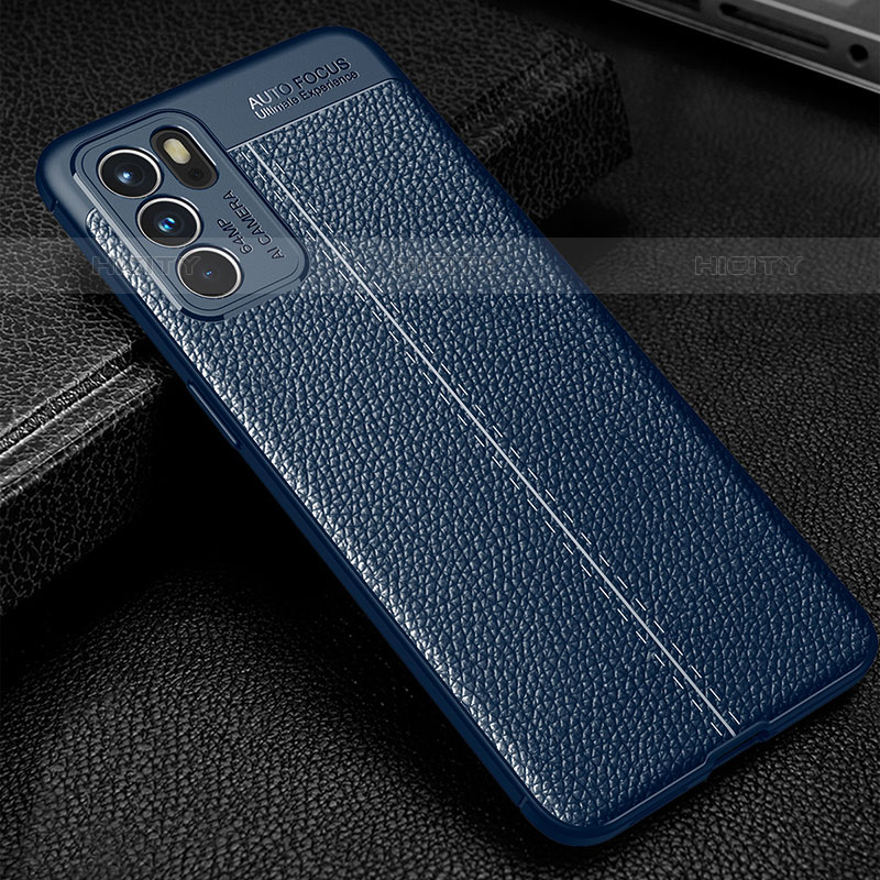 Custodia Silicone Morbida In Pelle Cover S01 per Oppo Reno6 5G Blu