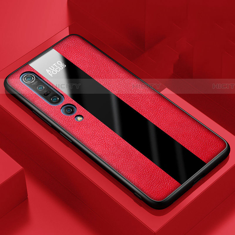 Custodia Silicone Morbida In Pelle Cover S01 per Xiaomi Mi 10 Pro Rosso