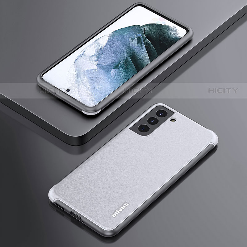 Custodia Silicone Morbida In Pelle Cover S02 per Samsung Galaxy S22 5G Bianco