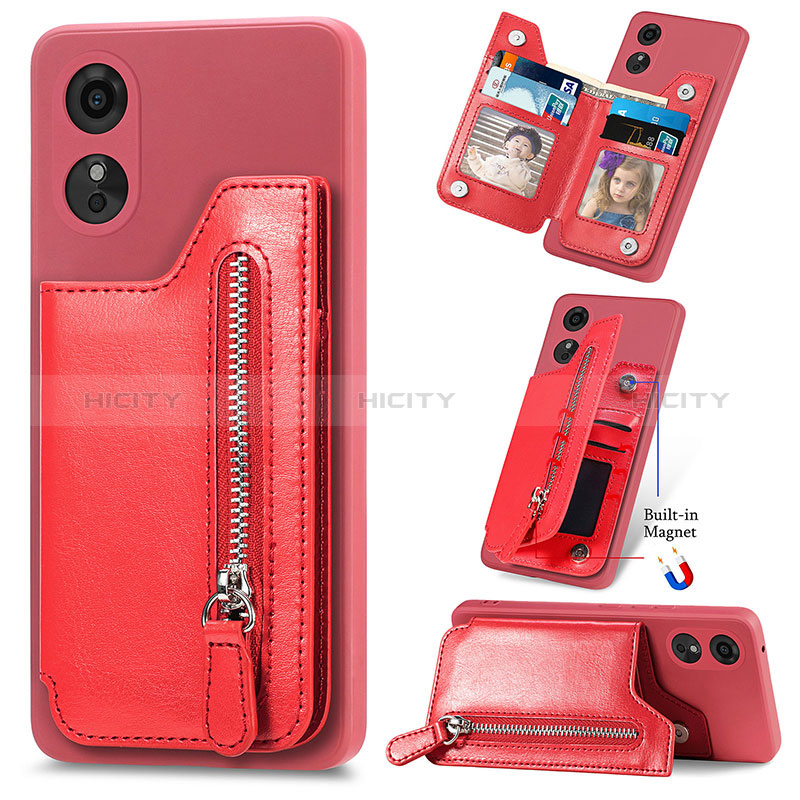 Custodia Silicone Morbida In Pelle Cover S02D per Oppo A17 Rosso