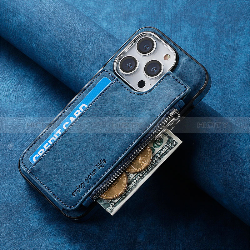 Custodia Silicone Morbida In Pelle Cover SD8 per Apple iPhone 14 Pro Blu
