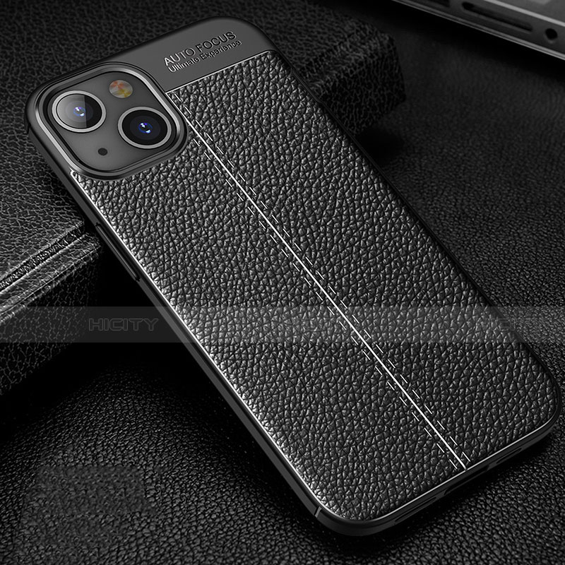 Custodia Silicone Morbida In Pelle Cover Z01 per Apple iPhone 13 Mini Nero